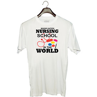                       UDNAG Unisex Round Neck Graphic 'Nurse | Making Nation nursing school' Polyester T-Shirt White                                              