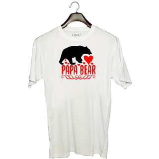                       UDNAG Unisex Round Neck Graphic 'Father | Papa bear' Polyester T-Shirt White                                              