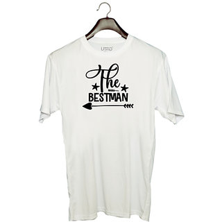                       UDNAG Unisex Round Neck Graphic 'Bestman | Wedding' Polyester T-Shirt White                                              