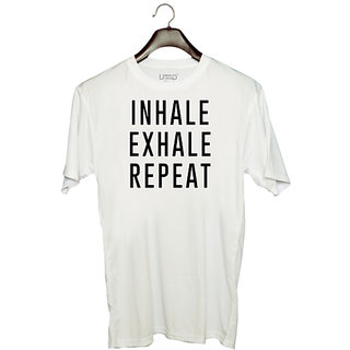                       UDNAG Unisex Round Neck Graphic '| Inhale' Polyester T-Shirt White                                              