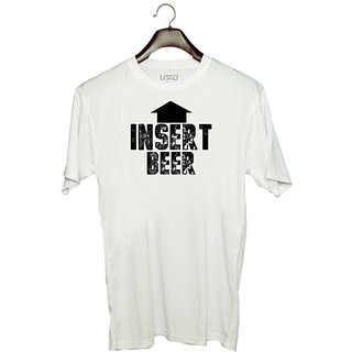                       UDNAG Unisex Round Neck Graphic 'Beer | insert beer' Polyester T-Shirt White                                              
