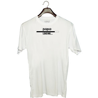                       UDNAG Unisex Round Neck Graphic 'Father | papa loading' Polyester T-Shirt White                                              