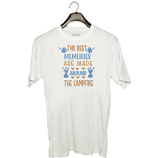                       UDNAG Unisex Round Neck Graphic 'The Campfire | The Best Memories Are Made Around The Campfire' Polyester T-Shirt White                                              
