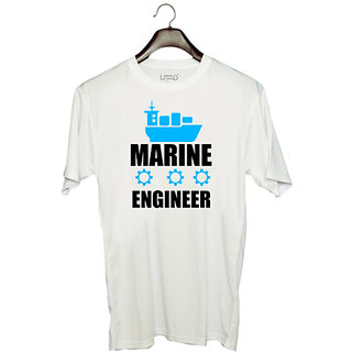                       UDNAG Unisex Round Neck Graphic 'Engineer | Marine Engineer' Polyester T-Shirt White                                              