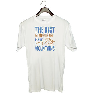                       UDNAG Unisex Round Neck Graphic 'Adventure | The Best Memories Are Made In The Mountains' Polyester T-Shirt White                                              