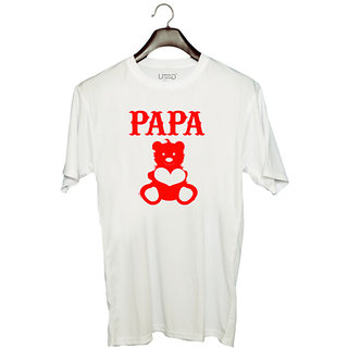                       UDNAG Unisex Round Neck Graphic 'Father | PAPA WITH BEAR' Polyester T-Shirt White                                              