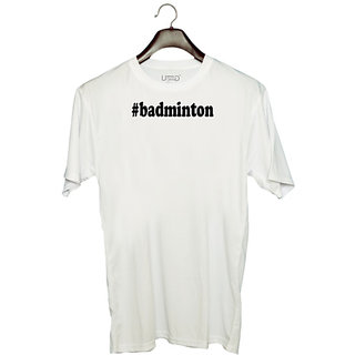                       UDNAG Unisex Round Neck Graphic '| badminton' Polyester T-Shirt White                                              