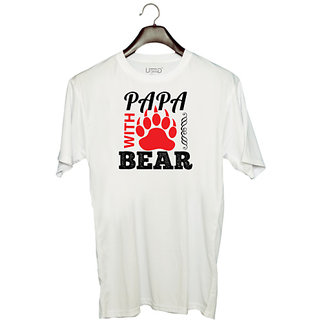                       UDNAG Unisex Round Neck Graphic 'Father | PAPA WITH' Polyester T-Shirt White                                              