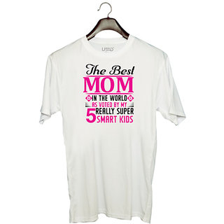                       UDNAG Unisex Round Neck Graphic 'Mother | The best mom' Polyester T-Shirt White                                              