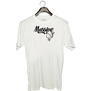                       UDNAG Unisex Round Neck Graphic 'Massive | massive' Polyester T-Shirt White                                              