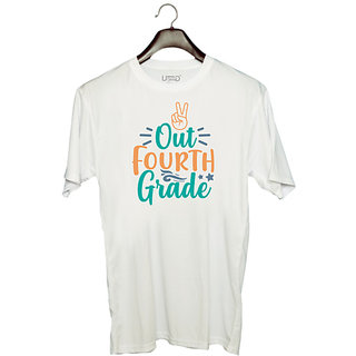                       UDNAG Unisex Round Neck Graphic 'School | Peace Out Fourth Grade 2' Polyester T-Shirt White                                              