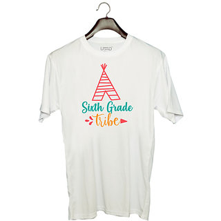                       UDNAG Unisex Round Neck Graphic 'School | sixth grade tribe' Polyester T-Shirt White                                              