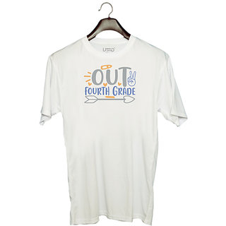                       UDNAG Unisex Round Neck Graphic 'School | peace out fourth grade' Polyester T-Shirt White                                              