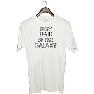                       UDNAG Unisex Round Neck Graphic 'Father | best dad in the galaxy' Polyester T-Shirt White                                              