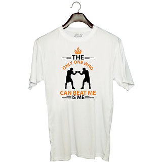                       UDNAG Unisex Round Neck Graphic 'Me unbeaten | The only one' Polyester T-Shirt White                                              