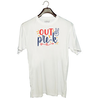                       UDNAG Unisex Round Neck Graphic 'School | peace out pre-k' Polyester T-Shirt White                                              