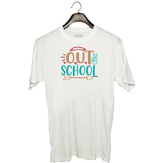                       UDNAG Unisex Round Neck Graphic 'School | peace out school' Polyester T-Shirt White                                              