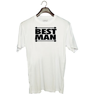                       UDNAG Unisex Round Neck Graphic '| best man' Polyester T-Shirt White                                              