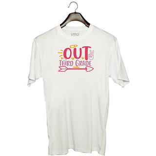                       UDNAG Unisex Round Neck Graphic 'School | peace out third grade' Polyester T-Shirt White                                              