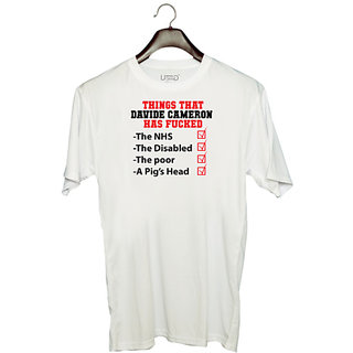                       UDNAG Unisex Round Neck Graphic '| Things That davide cameron' Polyester T-Shirt White                                              