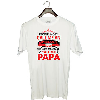                       UDNAG Unisex Round Neck Graphic 'Father | PEOPLE MOST CALL ME AN' Polyester T-Shirt White                                              