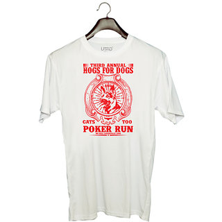                       UDNAG Unisex Round Neck Graphic 'Dog | THIRD ANNUAL HOGS FORDOGS' Polyester T-Shirt White                                              