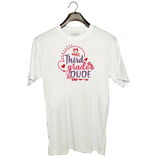                       UDNAG Unisex Round Neck Graphic 'School | third grade dude' Polyester T-Shirt White                                              