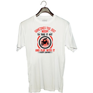                       UDNAG Unisex Round Neck Graphic 'Bike rider | SOMETIMES YOU JUST' Polyester T-Shirt White                                              