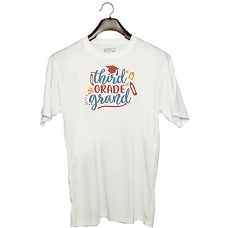                       UDNAG Unisex Round Neck Graphic 'School | third grade grand' Polyester T-Shirt White                                              