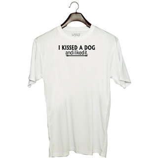                       UDNAG Unisex Round Neck Graphic 'Dog | i kissed a dog and i like it' Polyester T-Shirt White                                              