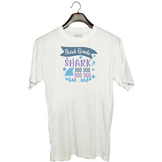                       UDNAG Unisex Round Neck Graphic 'School | Third grade shark doo doo doo doo' Polyester T-Shirt White                                              