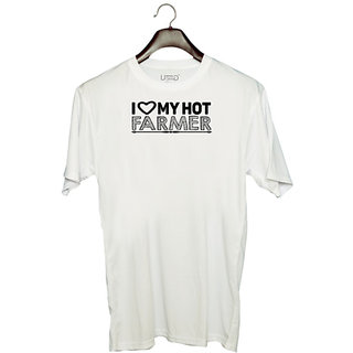                       UDNAG Unisex Round Neck Graphic 'Farmer | i love my hot farmer' Polyester T-Shirt White                                              