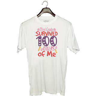                       UDNAG Unisex Round Neck Graphic 'School | ThirdGrade survived 100 days of me' Polyester T-Shirt White                                              
