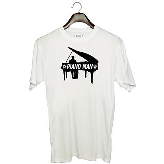                      UDNAG Unisex Round Neck Graphic 'Piano | piano man' Polyester T-Shirt White                                              