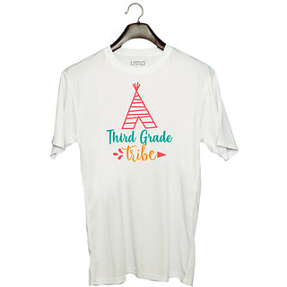                      UDNAG Unisex Round Neck Graphic 'School | thirth grade tribe' Polyester T-Shirt White                                              