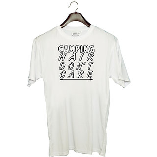                       UDNAG Unisex Round Neck Graphic 'Camping | camping hair do not care' Polyester T-Shirt White                                              