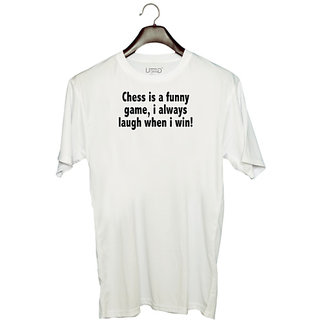                       UDNAG Unisex Round Neck Graphic 'Chess | chess a funny game, i always' Polyester T-Shirt White                                              