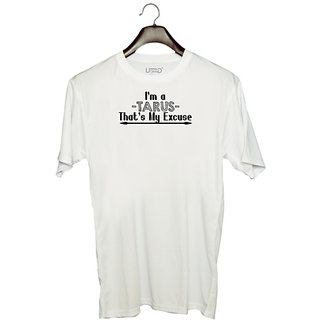                       UDNAG Unisex Round Neck Graphic 'Zodiac Sign Tarus | i'm a -tarus- that's my excuse' Polyester T-Shirt White                                              