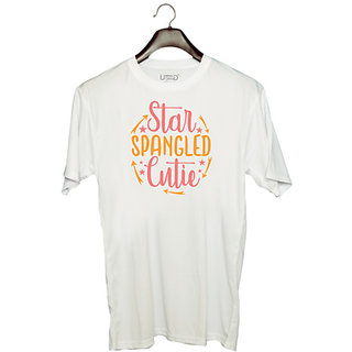                       UDNAG Unisex Round Neck Graphic 'Cutie | star spangled cutie' Polyester T-Shirt White                                              