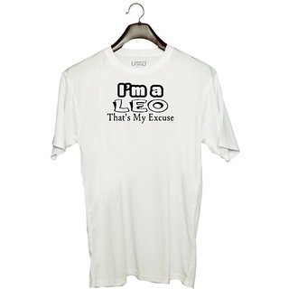                      UDNAG Unisex Round Neck Graphic 'Zodiac Sign Leo | i'm a leo that's my excuse' Polyester T-Shirt White                                              