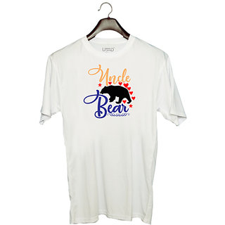                       UDNAG Unisex Round Neck Graphic 'Uncle | Uncle bear' Polyester T-Shirt White                                              