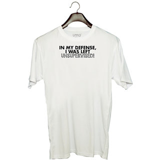                       UDNAG Unisex Round Neck Graphic '| in my defense i was left unsupervised' Polyester T-Shirt White                                              