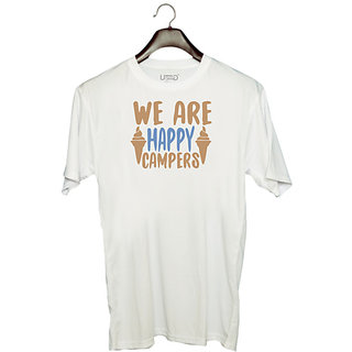                       UDNAG Unisex Round Neck Graphic 'Camping | We are happy' Polyester T-Shirt White                                              
