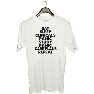                       UDNAG Unisex Round Neck Graphic '| eat sleep clinicals panic study' Polyester T-Shirt White                                              