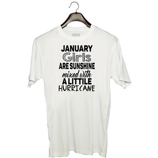                       UDNAG Unisex Round Neck Graphic 'Girl | january girls are sunshine mixed with' Polyester T-Shirt White                                              