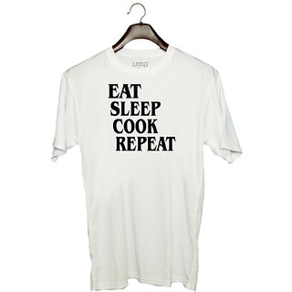                       UDNAG Unisex Round Neck Graphic 'Cook | eat sleep cook repeat' Polyester T-Shirt White                                              