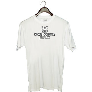                       UDNAG Unisex Round Neck Graphic 'Cross Country | eat sleep croos country' Polyester T-Shirt White                                              