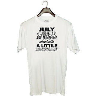                       UDNAG Unisex Round Neck Graphic 'Girls | july girls' Polyester T-Shirt White                                              