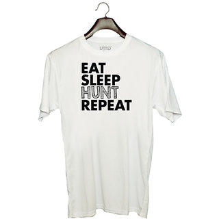                       UDNAG Unisex Round Neck Graphic 'Hunt | eat sleep hunt repeat' Polyester T-Shirt White                                              