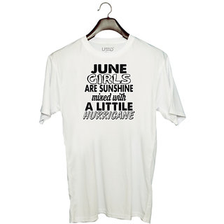                       UDNAG Unisex Round Neck Graphic 'Girls | june girls' Polyester T-Shirt White                                              
